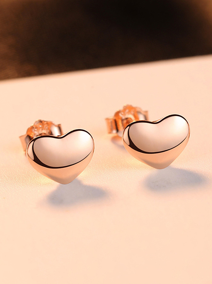 Boucles d'oreilles en argent sterling 925 avec cœur simpliste plaqué or rose