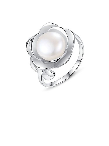 Anillo de perlas de agua dulce pegajosas con forma de flor de plata de ley 925