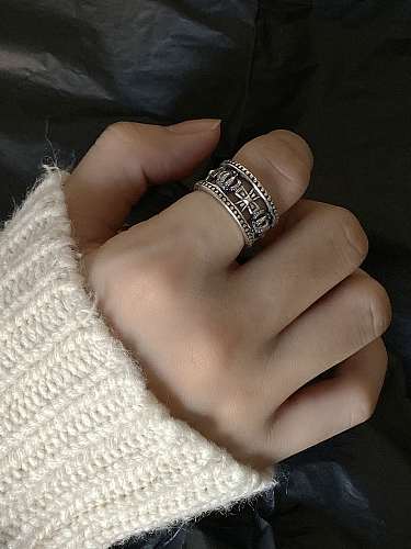 925 Sterling Silver Crown Cross Vintage Free Size Band Ring