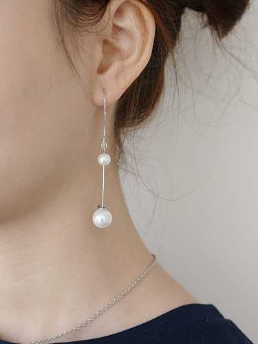 Boucle d'oreille enfileur minimaliste en argent sterling 925 avec pampille imitation perle