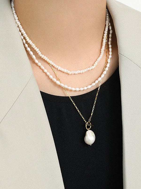 Collar minimalista irregular de perlas de agua dulce de plata esterlina 925