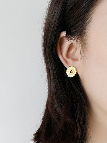 925 Sterling Silver With Gold Plated Simplistic Flower Stud Earrings