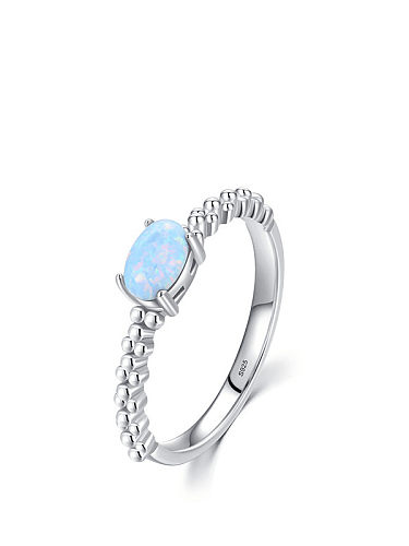 925 Sterling Silver Opal Geometric Classic Band Ring