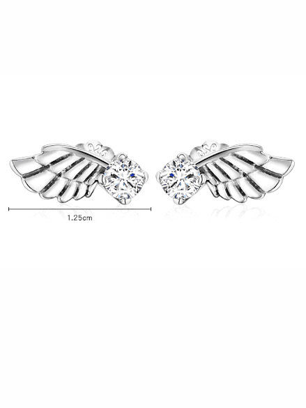 925 Sterling Silver Cubic Zirconia Wing Classic Stud Earring
