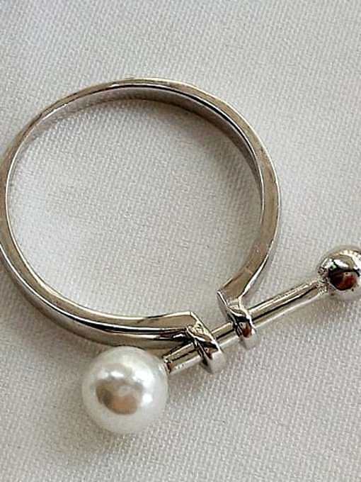 925 Sterling Silver Imitation Pearl White Irregular Minimalist Midi Ring