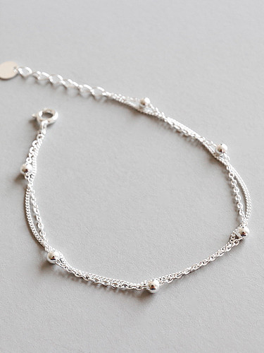 Sterling Silver personality minimalist beads chain double Bracelet