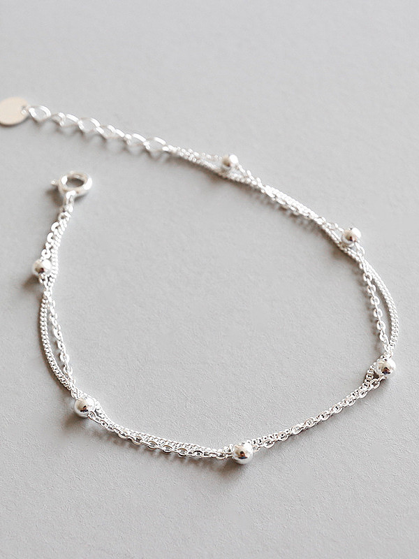 Bracelet double chaîne de perles minimalistes en argent sterling