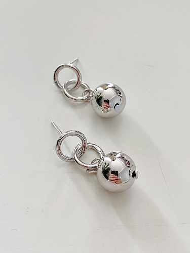 925 Sterling Silver Minimalist Double Round Silver Beads Drop Earring