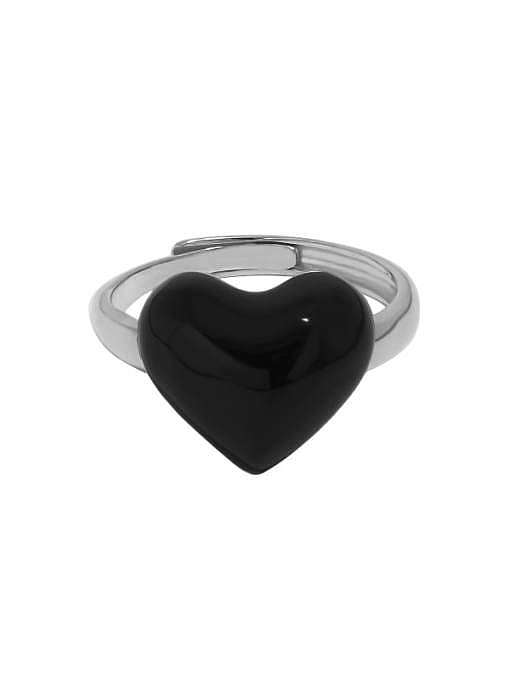 925 Sterling Silver Enamel Heart Minimalist Band Ring