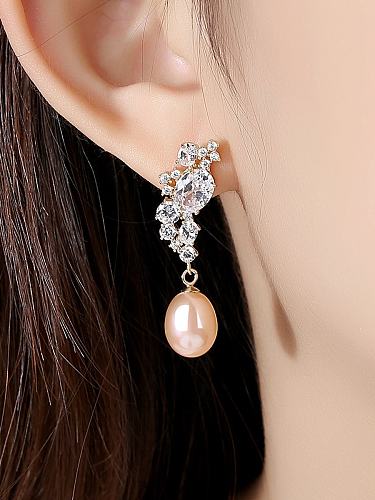 Boucles d'oreilles pendantes en argent sterling 925 avec perle artificielle