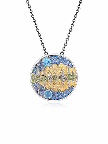 Collier de luxe géométrique en topaze bleue suisse en argent sterling 925