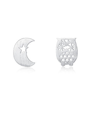Boucles d'oreilles en argent sterling 925 avec asymétrie simpliste lisse et lune