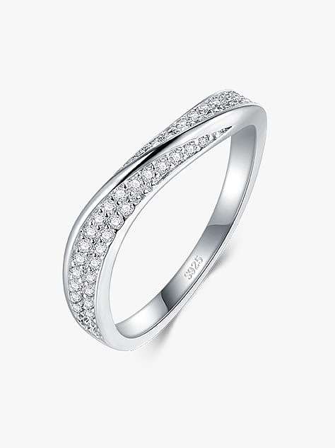 925 Sterling Silver Cubic Zirconia Irregular Dainty Band Ring