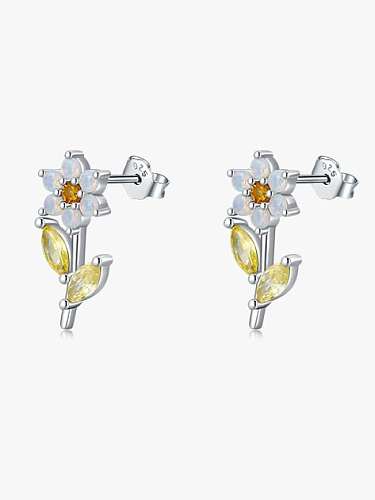 925 Sterling Silver Cubic Zirconia Flower Cute Stud Earring