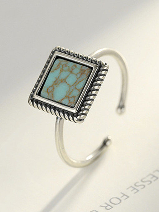 Anéis de prata esterlina 925 com folheado a platina fashion quadrado tamanho livre