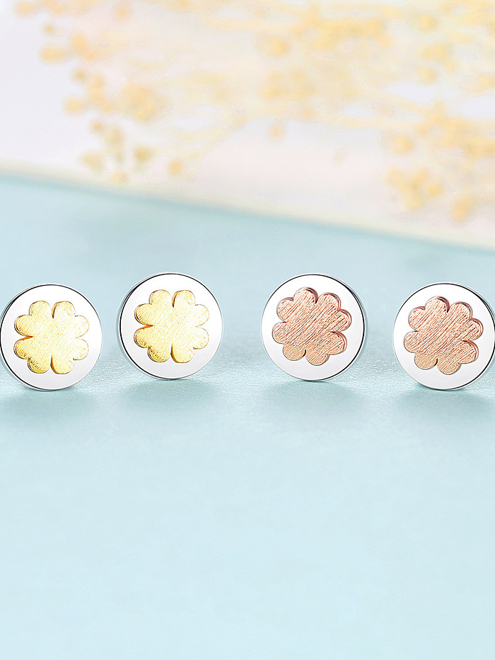 925 Sterling Silver With Two-color Plated Cute Four-leaf clover Stud Earrings