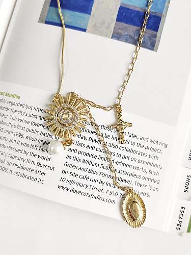 Collier asymétrique déesse du soleil en argent sterling 925 avec perle d'imitation