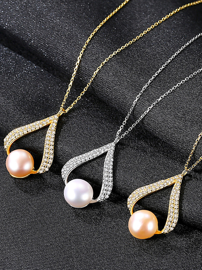 925er Sterlingsilber mit schlichten geometrischen Halsketten aus künstlichen Perlen
