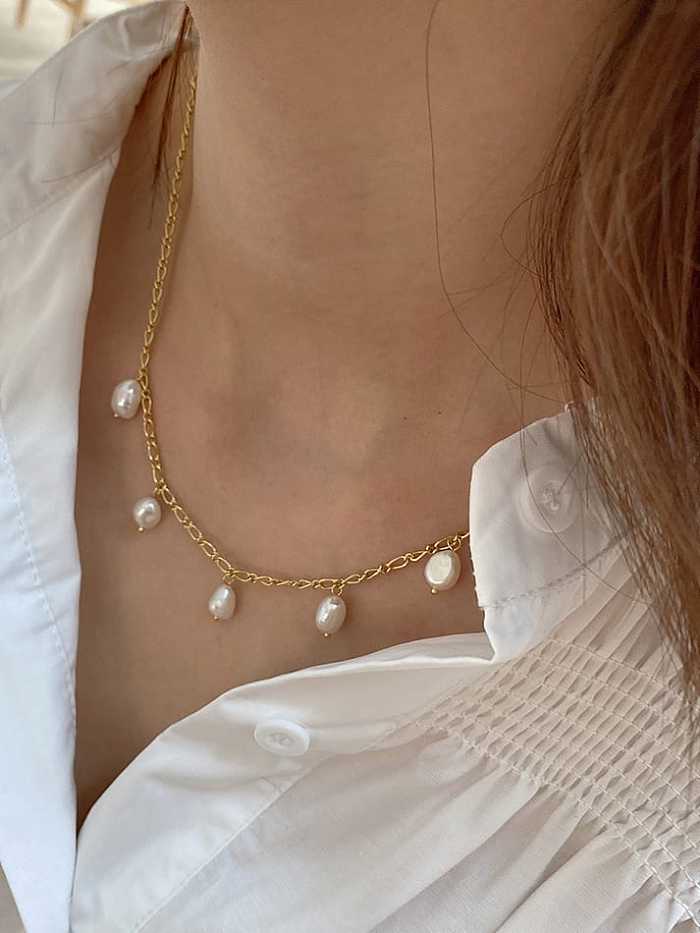 Collar vintage irregular de perlas de agua dulce de plata esterlina 925