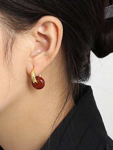 Boucles d'oreilles Huggie minimalistes géométriques en argent sterling 925 avec cornaline [simple + une seule]