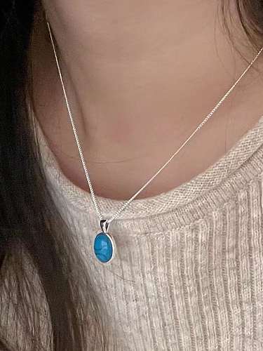 Collier Minimaliste Géométrique Turquoise en Argent Sterling 925