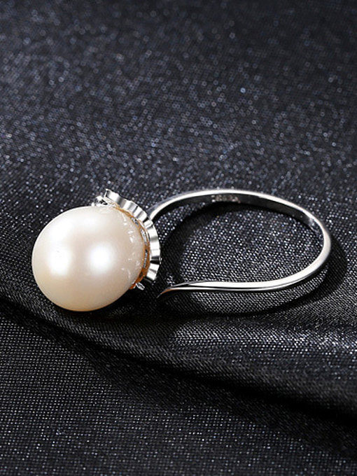 Sterling Silver 10-11mm natural freshwater pearl tulips flower ring