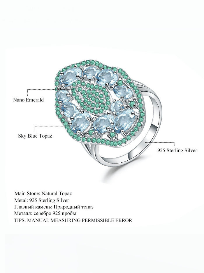 925 Sterling Silver Natural Topaz Irregular Luxury Band Ring