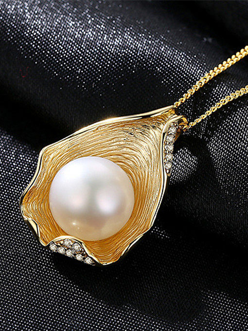 Pure silver shell design freshwater pearl gold necklace