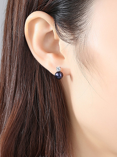 Sterling Silver classic natural pearl zircon Stud Earrings