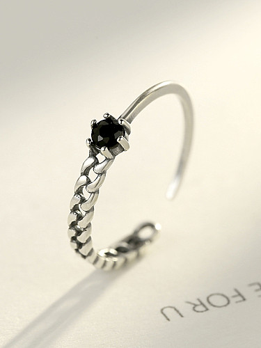 Sterling Silver asymmetric black zircon free size rings