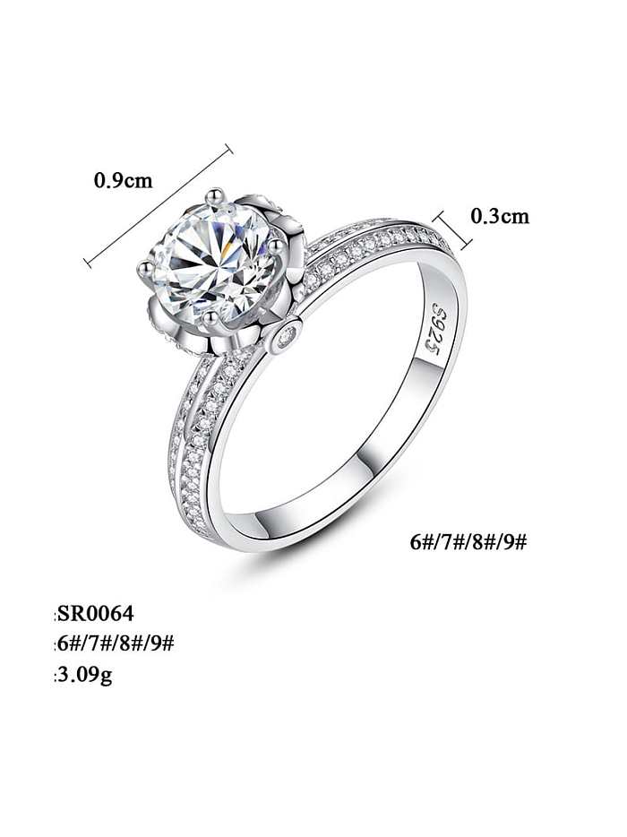 925 Sterling Silver Cubic Zirconia simple flower classic Band Ring