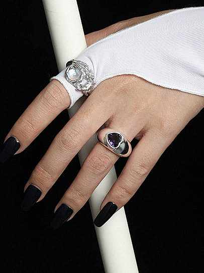 925 Sterling Silver Cubic Zirconia Irregular Ethnic Stackable Ring