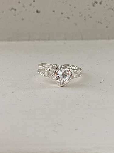 925 Sterling Silver Cubic Zirconia Heart Vintage Stackable Ring