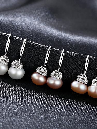 Sterling Silver with 3A zircon 9-9.5mm Natural Freshwater Pearl Earrings