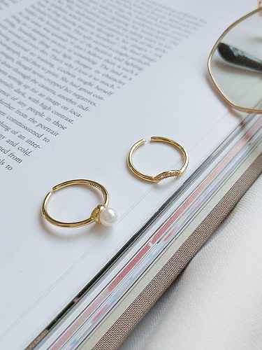 925 Sterling Silver Imitation Pearl Irregular Minimalist Free Size Midi Ring