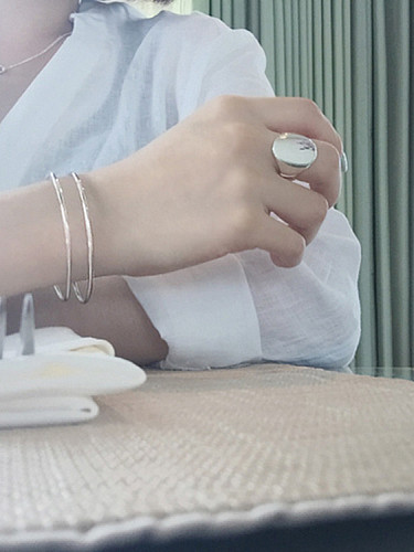 925 Sterling Silver With Personality In English&Wire Drawing Noodles Oval Free Size Rings
