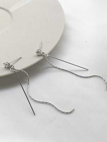 925 Sterling Silver Minimalist Four Prong Zircon Tassel Earrings Threader Earring
