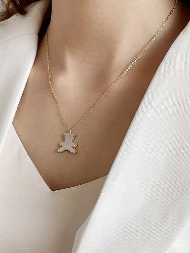 925 Sterling Silver Shell Bear Minimalist Necklace