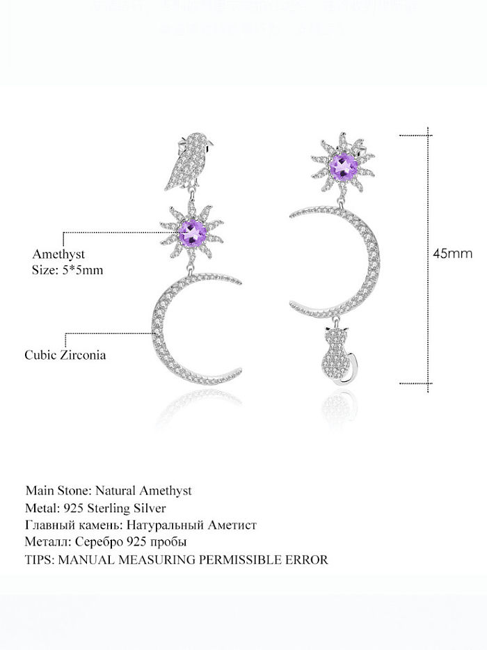 Boucles d'oreilles pendantes de luxe en argent sterling 925 avec oxyde de zirconium et lune