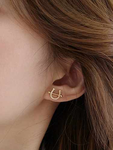 925 Sterling Silver Cubic Zirconia Horseshoe Trend Stud Earring