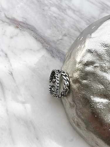 خاتم من الفضة الإسترليني عيار 925 بتصميم كلاسيكي مزدوج الحجم قابل للتكديس