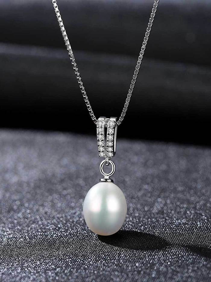 925 Sterling Silver Freshwater Pearl Simple pendant Necklace