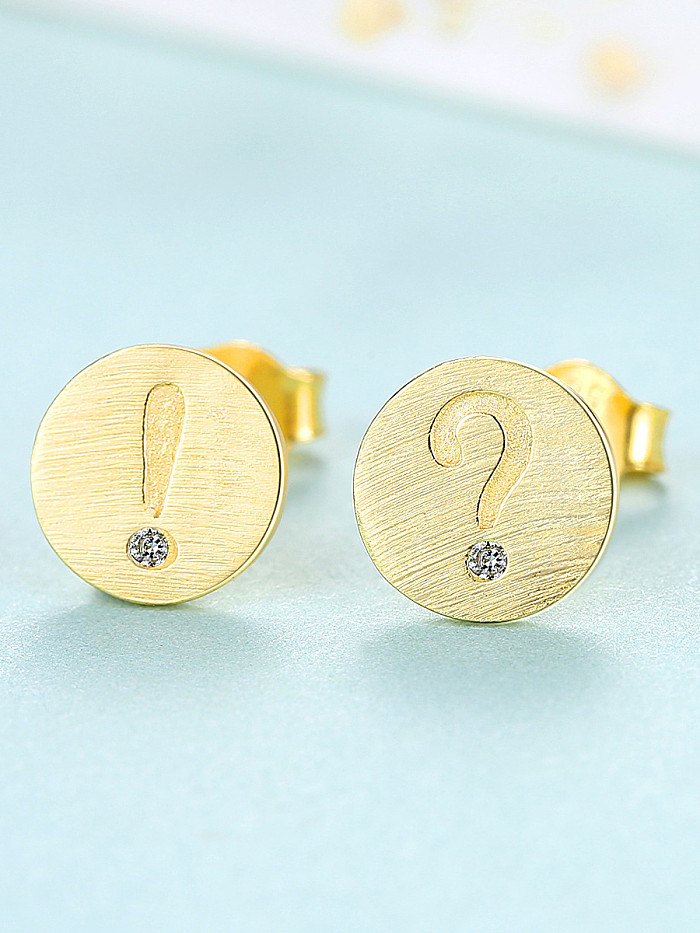 925 Sterling Silver With Gold Plated Simplistic Round Mark Stud Earrings