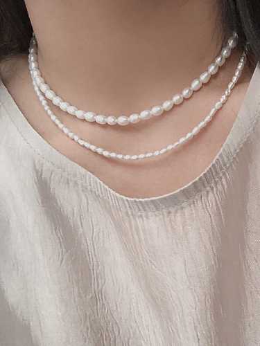 925 Sterling Silber Süßwasserperle Weiße runde minimalistische Halskette