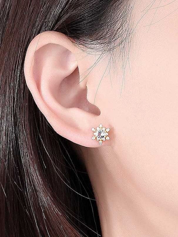 925 Sterling Silver Cubic Zirconia Flower Minimalist Stud Earring