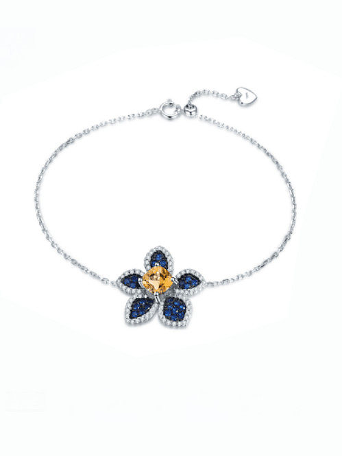 Bracelet à maillons de luxe en argent sterling 925 avec fleur en pierre naturelle