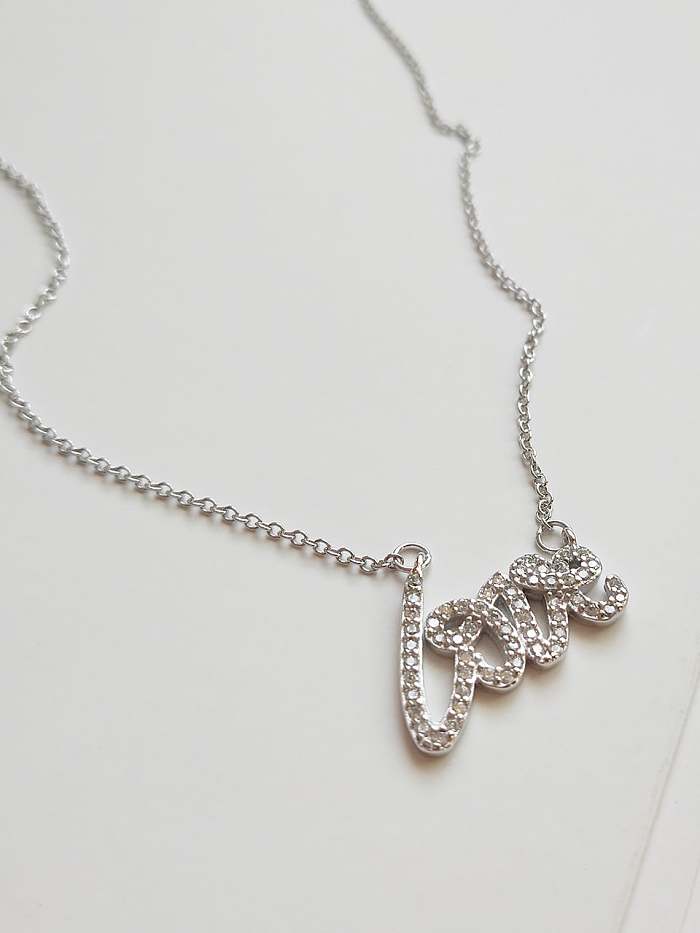 925 Sterling Silver Rhinestone Letter Love Necklace
