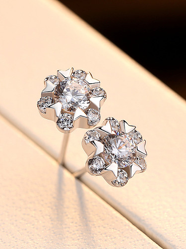 Mode-Glanz-Zirkon-Blumen-Ohrringe aus Sterlingsilber