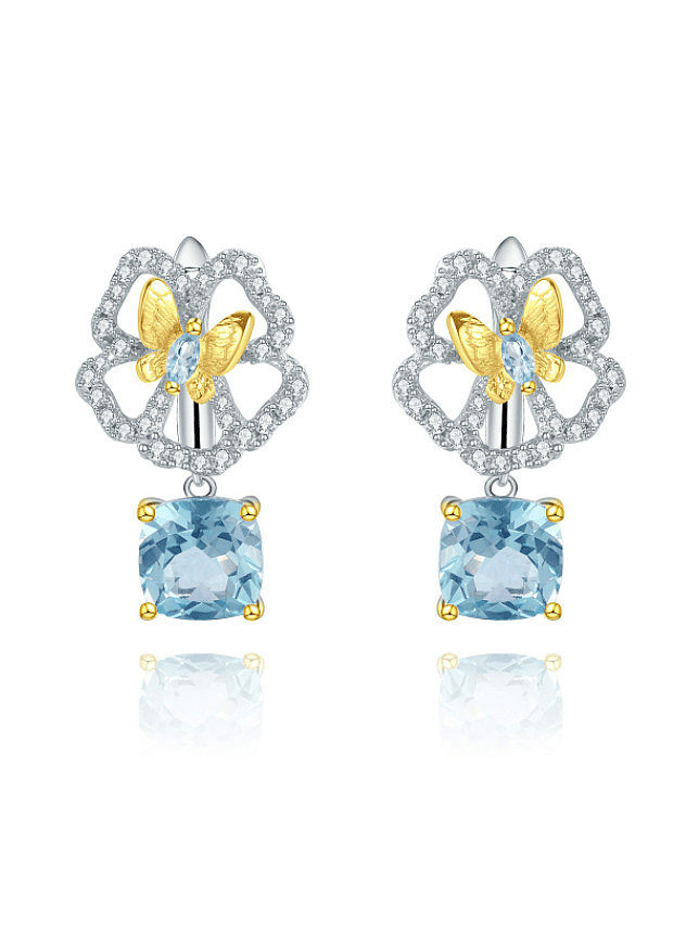 Boucles d'oreilles pendantes de luxe en argent sterling 925 avec fleur de topaze naturelle