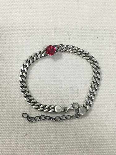 925 Sterling Silver Cubic Zirconia Red Geometric Vintage Link Bracelet